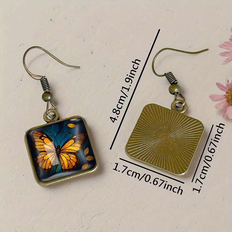 Vintage Glass Drop Earrings with Autumn Leaves & Butterflies